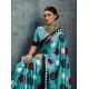 Women's Satin Crepe Printed Saree With Unstitched Blouse 5.5Mtr (Sky Blue)