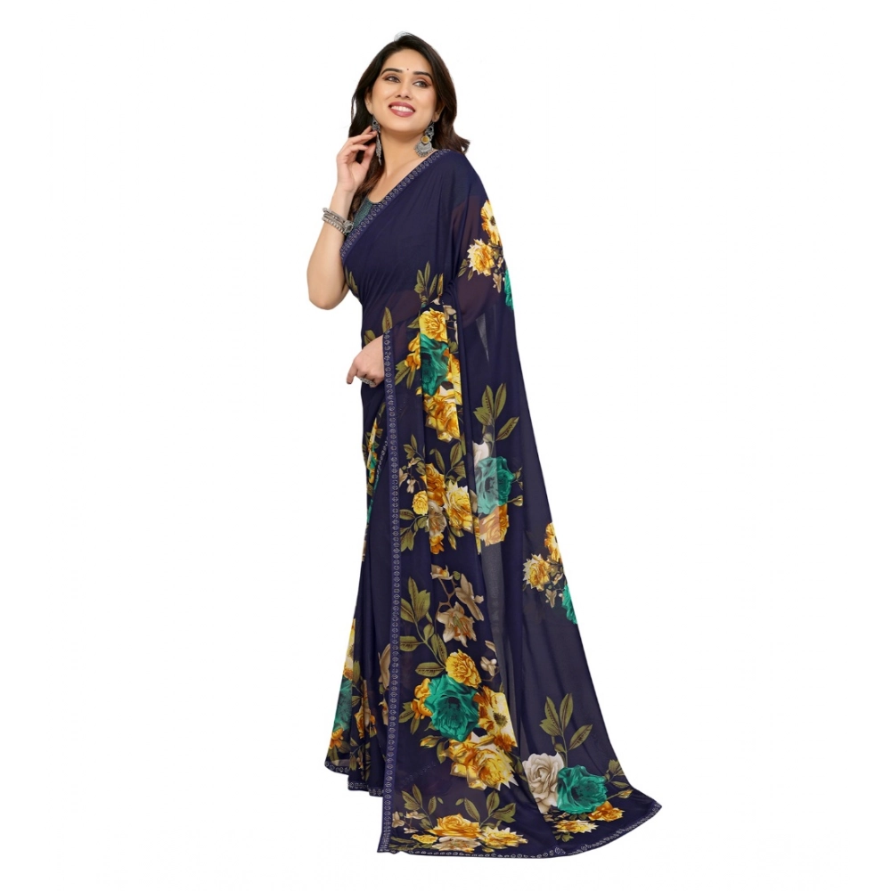 Women's Georgette Printed Saree With Unstitched Blouse 5.5Mtr (Navy Blue) Women's Georgette Printed Saree With Unstitched Blouse 5.5Mtr (Navy Blue)