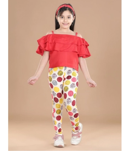 Girl's Cotton Lycra Floral Elasticated Jeggings (Multicolor)