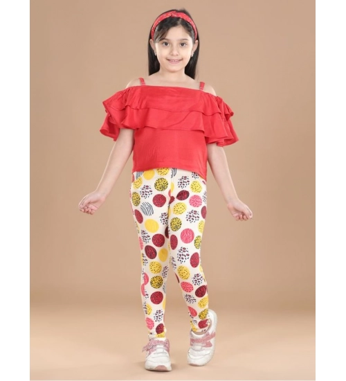 Girl's Cotton Lycra Floral Elasticated Jeggings (Multicolor)