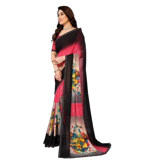 Women's Georgette Printed Saree With Unstitched Blouse 5.5Mtr (Multicolor)