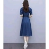 Women's Casual Denim Half Sleeves Dress (Blue)