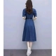 Women's Casual Denim Half Sleeves Dress (Blue)