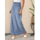 Women's Cotton Self Design Smocked Trousers (Blue)