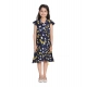 Girl's Polyester Crepe Polka Cold Shoulder Dress (Navy Blue) Girl's Polyester Crepe Polka Cold Shoulder Dress (Navy Blue)