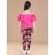 Girl's Cotton Floral Elasticated Jegging and Top Set (Black-Pink) Girl's Cotton Floral Elasticated Jegging and Top Set (Black-Pink)