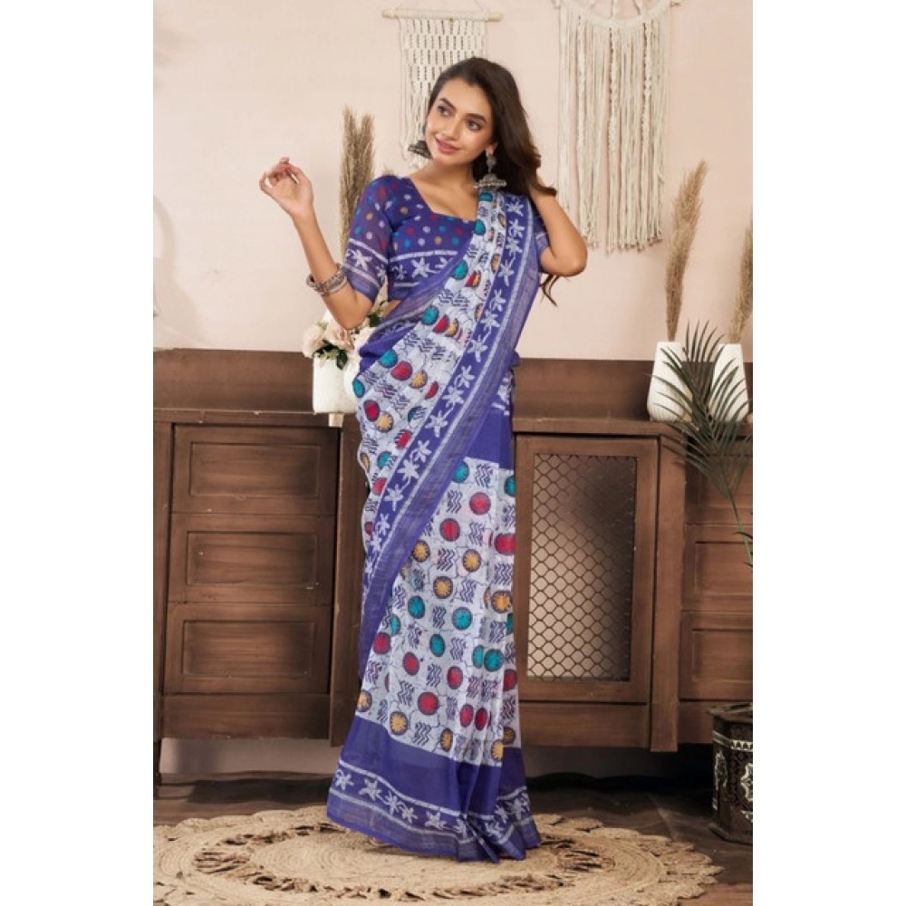 Women's Faux Linen Geometric Print Ready to wear Saree With Unstitched Blouse 5.5Mtr (Blue) Women's Faux Linen Geometric Print Ready to wear Saree With Unstitched Blouse 5.5Mtr (Blue)