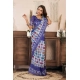 Women's Faux Linen Geometric Print Ready to wear Saree With Unstitched Blouse 5.5Mtr (Blue)