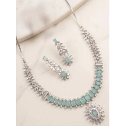 Women's Brass Silver Plated Necklace set (Turquoise)