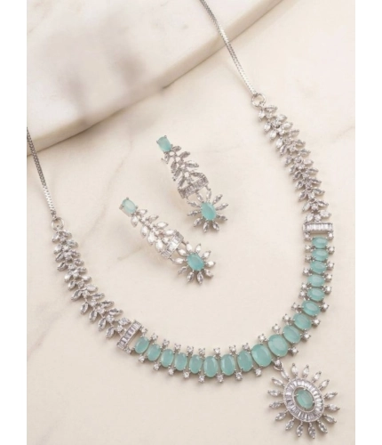 Women's Brass Silver Plated Necklace set (Turquoise)