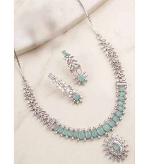 Women's Brass Silver Plated Necklace set (Turquoise)