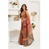 Women's Faux Linen Geometric Print Ready to wear Saree With Unstitched Blouse 5.5Mtr (Brown) Women's Faux Linen Geometric Print Ready to wear Saree With Unstitched Blouse 5.5Mtr (Brown)