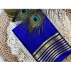 Women's Crepe Chit Pallu Solid Saree With Unstitched Blouse 5.5Mtr (Blue)