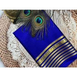 Women's Crepe Chit Pallu Solid Saree With Unstitched Blouse 5.5Mtr (Blue)