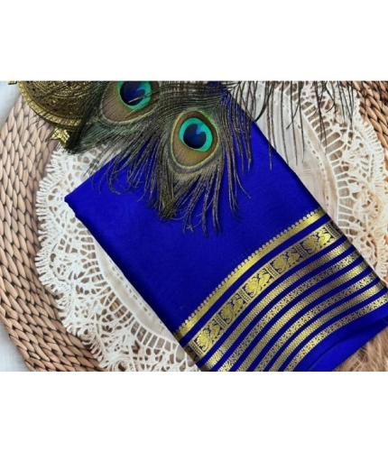 Women's Crepe Chit Pallu Solid Saree With Unstitched Blouse 5.5Mtr (Blue)