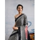 Women's Satin Crepe Printed Saree With Unstitched Blouse 5.5Mtr (Black)