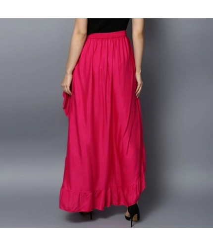 Women's Rayon Ruffled Elasticated Skirt (Pink)