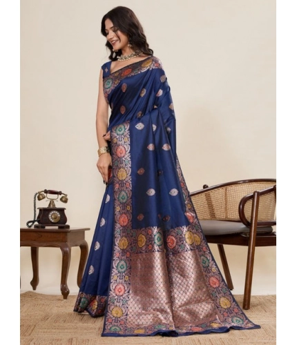 Women's Faux_Banarasi_Silk Woven Saree With Unstitched Blouse 5.5Mtr (Navy_Blue)
