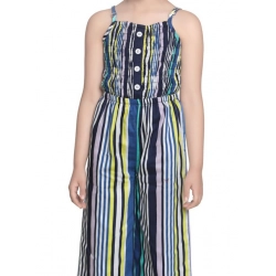Girl's Rayon Striped Sleeveless Jumpsuit (Blue)