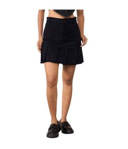 Women's Denim Washed Buttoned Skirt (Black)