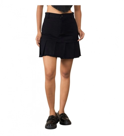 Women's Denim Washed Buttoned Skirt (Black)