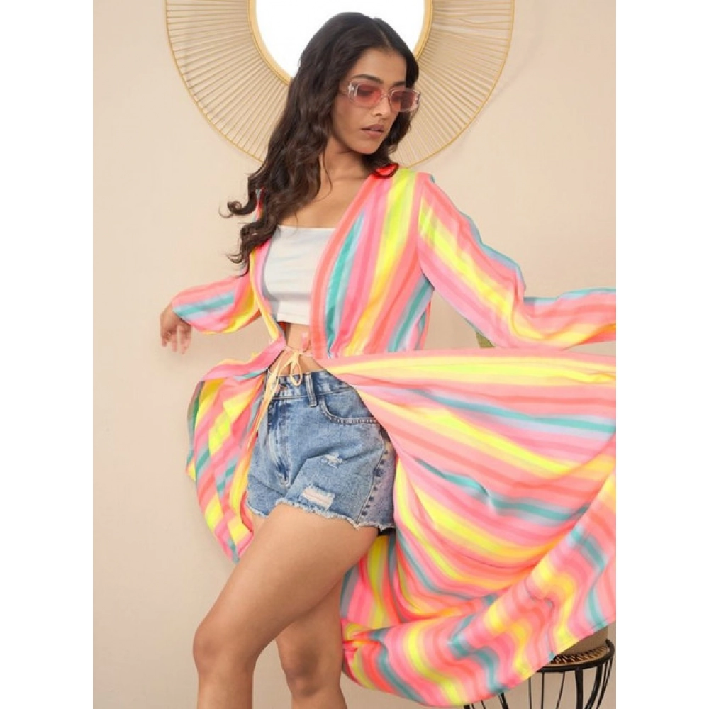 Women's Polyester Crepe Printed Long Sleeves Shrug (Multicolor) Women's Polyester Crepe Printed Long Sleeves Shrug (Multicolor)