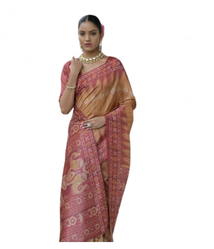 Women's Faux_Tussar Ikat Saree With Unstitched Blouse 5.5Mtr (Rust) Women's Faux_Tussar Ikat Saree With Unstitched Blouse 5.5Mtr (Rust)