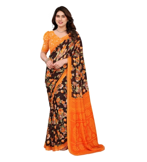 Women's Georgette Printed Saree With Unstitched Blouse 5.5Mtr (Mustard)