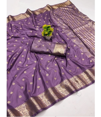 Women's Jacquard Silk Jaquard Woven Saree With Unstitched Blouse 5.5Mtr (Purple)