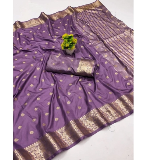 Women's Jacquard Silk Jaquard Woven Saree With Unstitched Blouse 5.5Mtr (Purple)