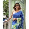 Women's Linen Printed Saree With Unstitched Blouse 5.5Mtr (Blue) Women's Linen Printed Saree With Unstitched Blouse 5.5Mtr (Blue)