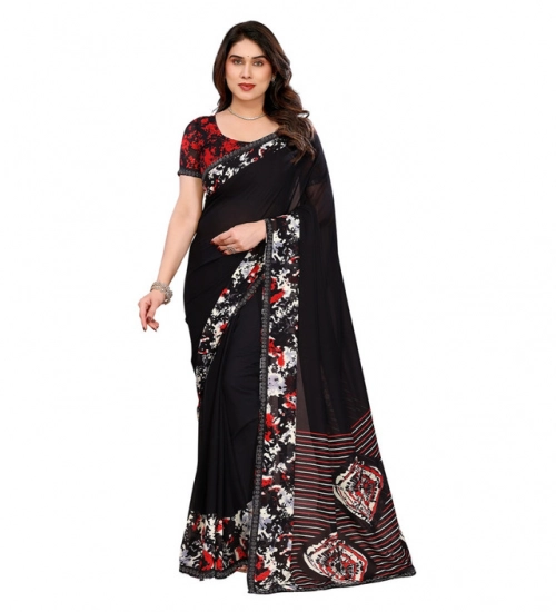 Women's Georgette Printed Saree With Unstitched Blouse 5.5Mtr (Black)