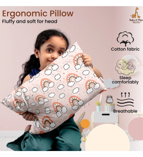 Soft Plush Printed Baby Infant Pillow for Kids Age 1 To 5 Years (Peach)
