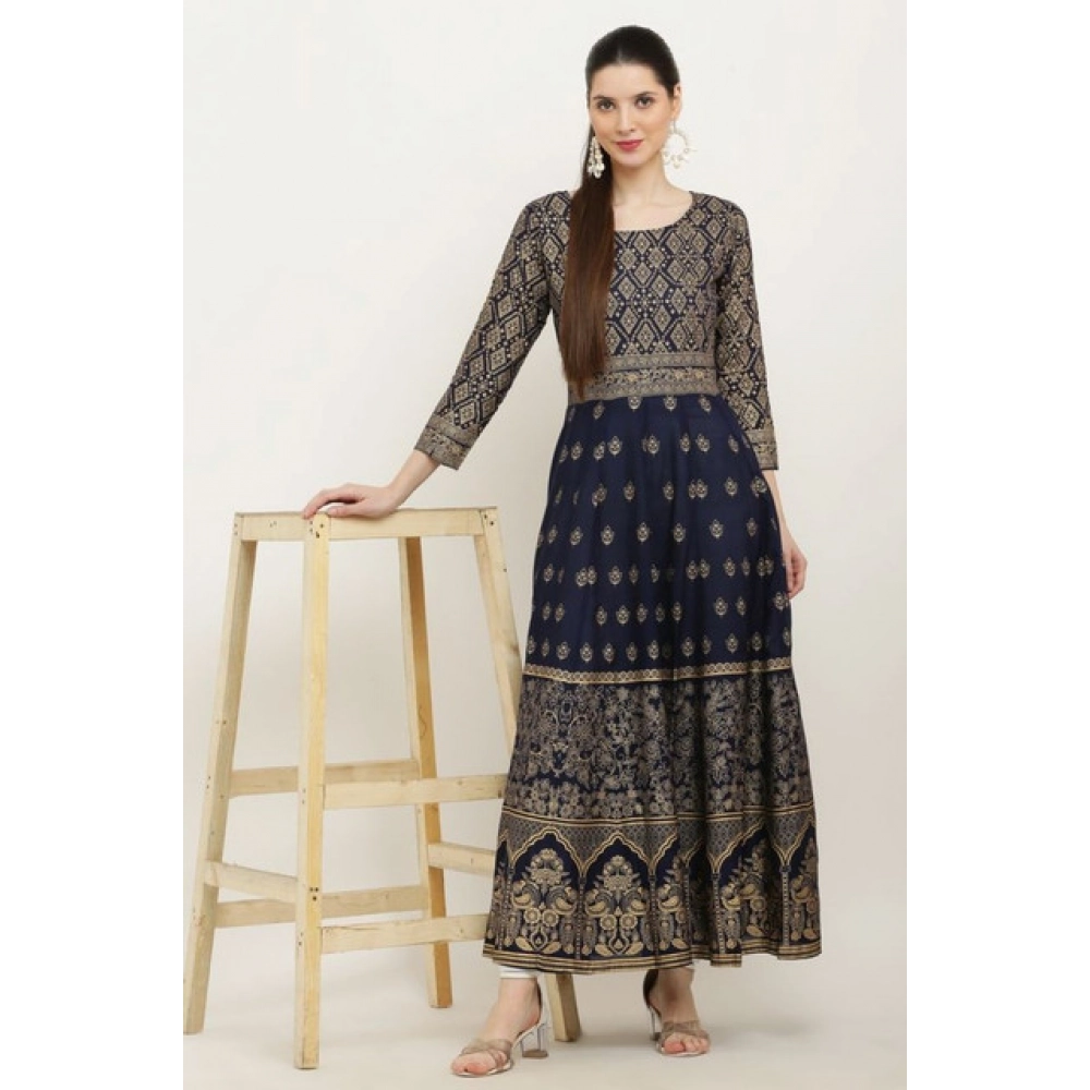 Women's Casual Rayon 3-4th Sleeves Anarkali Kurti (Blue)