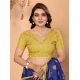 Women's Linen Cotton Printed Saree With Unstitched Blouse 5.5Mtr (Blue)