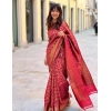 Women's Litchi silk Printed Saree With Unstitched Blouse (Red) Women's Litchi silk Printed Saree With Unstitched Blouse (Red)