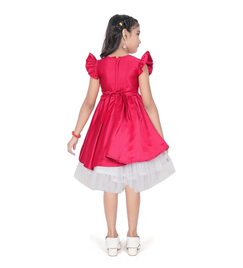 Girl's Satin Soild Short Sleeve V Neck Dress (Pink) Girl's Satin Soild Short Sleeve V Neck Dress (Pink)