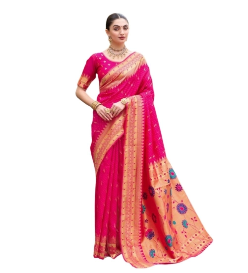 Women's Silk Blend Zari Woven Saree With Unstitched Blouse 5.5Mtr (Pink)