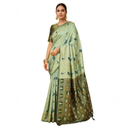 Women's Silk Blend Woven Paithani Saree With Unstitched Blouse 5.5Mtr (Mahendi)