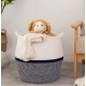 Cotton Matka 14x12 Inch Storage Basket For Clothes (Gray White)