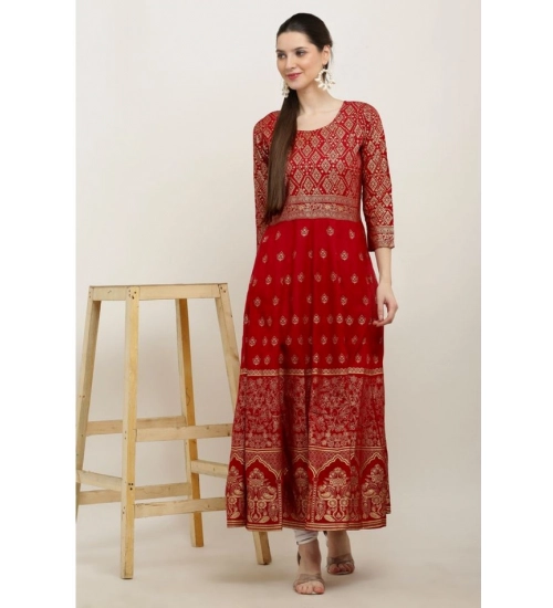 Women's Casual Rayon 3-4th Sleeves Anarkali Kurti (Red) Women's Casual Rayon 3-4th Sleeves Anarkali Kurti (Red)