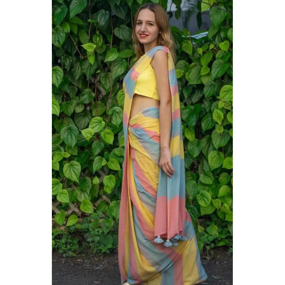 Women's Linen Printed Saree With Unstitched Blouse 5.5Mtr (Multicolor) Women's Linen Printed Saree With Unstitched Blouse 5.5Mtr (Multicolor)