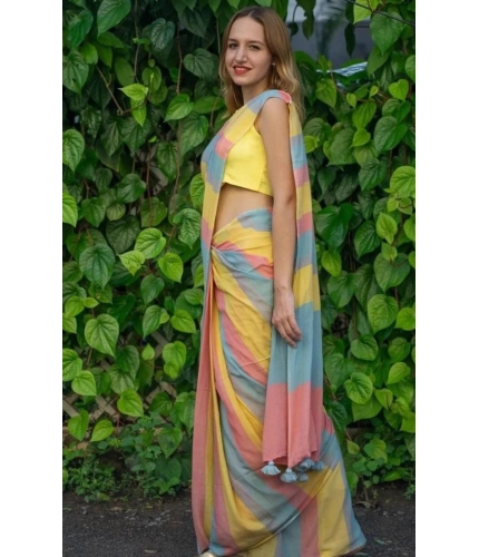 Women's Linen Printed Saree With Unstitched Blouse 5.5Mtr (Multicolor) Women's Linen Printed Saree With Unstitched Blouse 5.5Mtr (Multicolor)