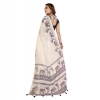 Women's Linen Cotton Printed Saree With Unstitched Blouse 5.5Mtr (Off White)
