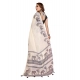 Women's Linen Cotton Printed Saree With Unstitched Blouse 5.5Mtr (Off White)
