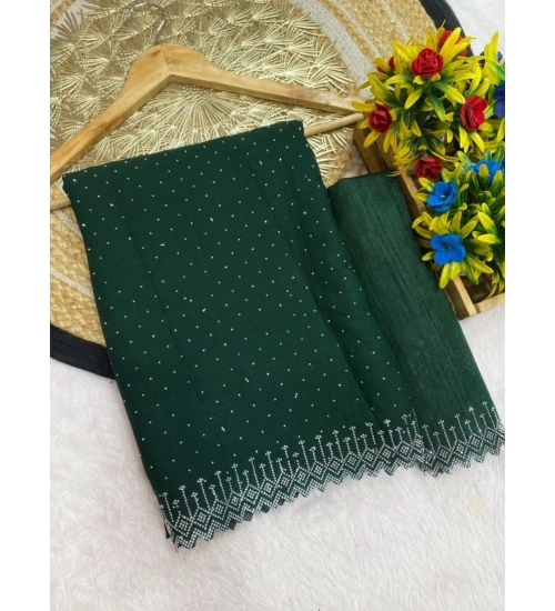 Women's Georgette Stone Work Saree With Unstitched Blouse 5.5Mtr (Green)