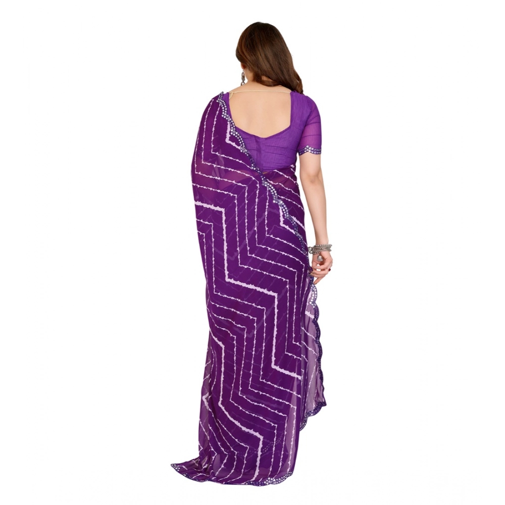 Women's Georgette Printed Saree With Unstitched Blouse 5.5Mtr (Purple)