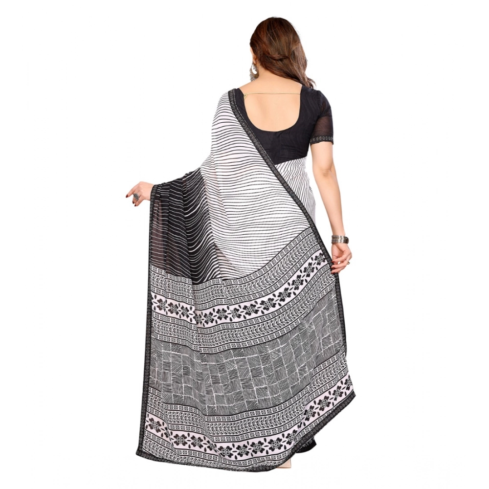 Women's Georgette Printed Saree With Unstitched Blouse 5.5Mtr (Black)