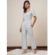Women's Polyester Shimmer Self Design Short Sleeve Jumpsuit (Silver)