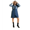 Women's Denim Color Blocking Roll Up Dress (Blue)